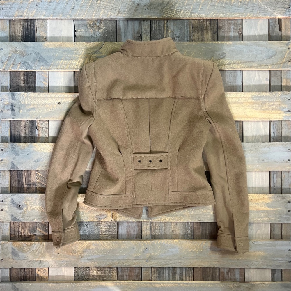 EUC. 90s [BCBG] Camel Military Moto Coat | Cashmere + Wool Beige Jacket | Medium - Picture 14 of 15